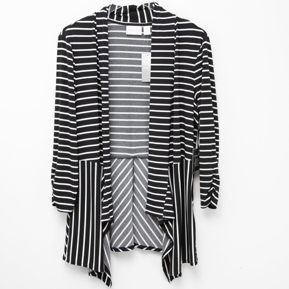 Chico's Knit Jacket Long Sleeve Lightweight Stripe Black White Size 2 Large New